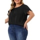 thumbnail image 4 of Blusas de verano de manga corta con pliegues y cuello redondo para mujeres de tallas grandes Agnes Orinda 4X negras, 4 of 6