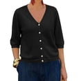 thumbnail image 5 of Half Sleeve Solid Color V Neck Women Casual Button Down Cardigan Knit Tops, 5 of 7