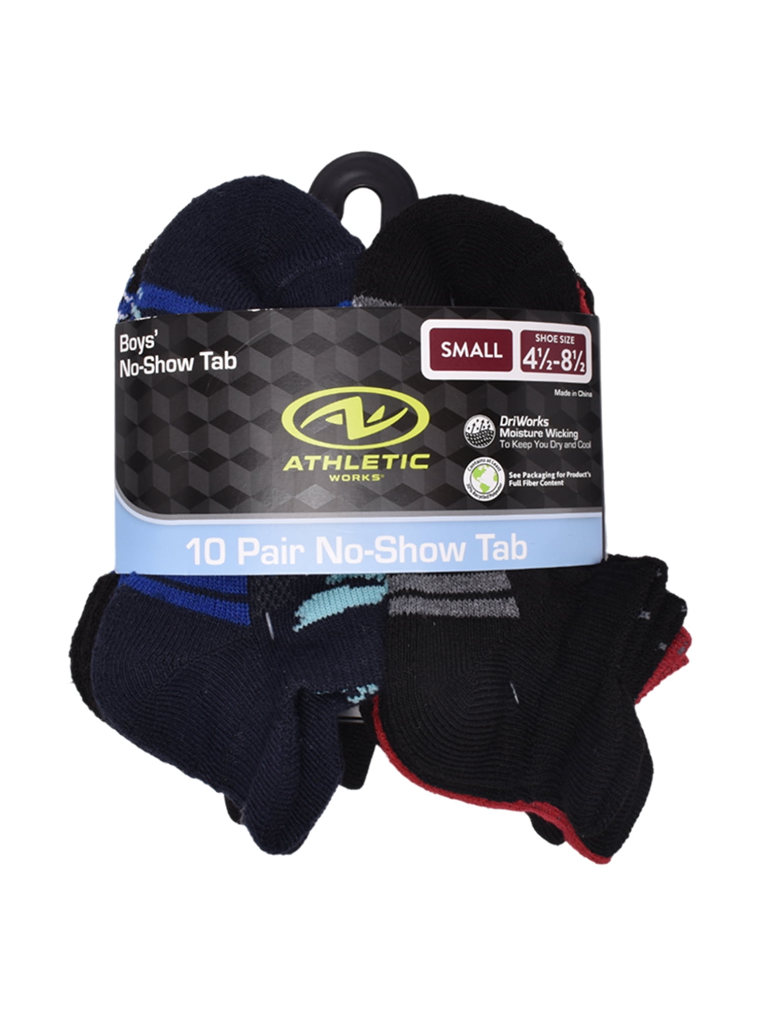 Athletic Works Boys Cushion Heel Tab No Show, 10 Pack, Sizes S-L