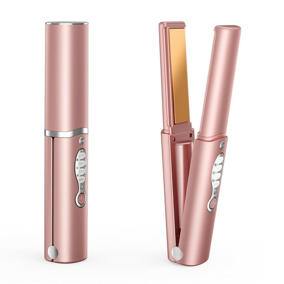 Fer à Lisser Portable Sans Fil en Titane, 2 en 1 Lissage et Durcissement, 3 Réglages de Température, Arrêt Automatique en 10 Min, 5000 mAh Rechargeable pour Voyage, à la Maison (Or Rose)