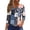 Dark Blue, variant on Women's Vintage Print V-Neck T-Shirt Featuring Button Detail and 3/4 Sleeve, Perfect for Casual Wear, Spring Fall Season, Weekend Activities, and Retro Style,Navy S