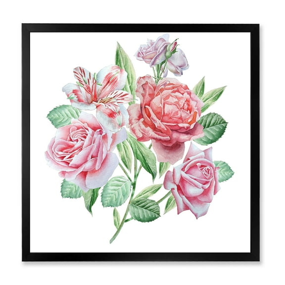 Spring Flowers Alstroemeria Pink Roses 36 in x 36 in Framed Painting Canvas Art Print, by Designart