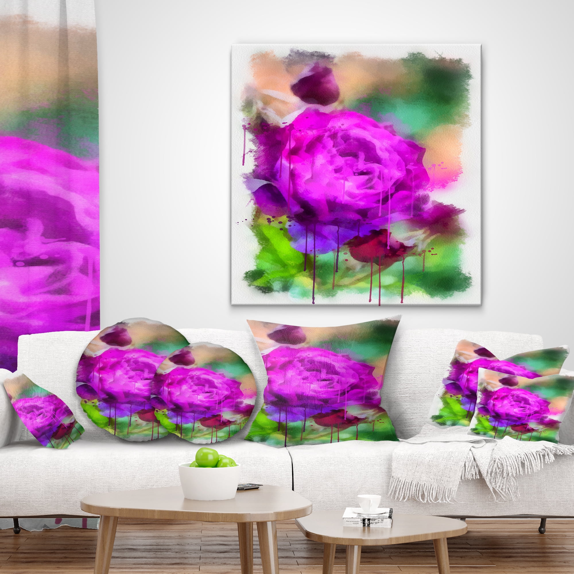 Designart Purple Watercolor Rose Painting - Floral Throw Pillow - 18x18