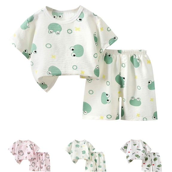 Swuxness Toddler Casual Short Sleeve 2 Piece Sets, Kids Summer Outfit Sets, Children's Summer Printed Short Sleeved Round shorts Home Clothes Pajama Set Multicolor, 1 Years