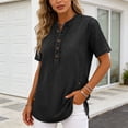 thumbnail image 5 of Denim Shirt Women Trendy Button Down V Neck Jean Tops 3/4 Sleeves Lightweight Soft Shirts Smart Casual Blouses Cowboy Western Tops Office Work Irregular Hem Tunic Tops, 5 of 6