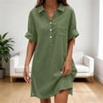 thumbnail image 2 of VBVC Women's Cotton Linen Collared Shirt Dress , Summer Casual Short Sleeve Dress For Women , Ladies' Loose Fit Button Down Dress with Pockets,Army Green,S-2XL, 2 of 7