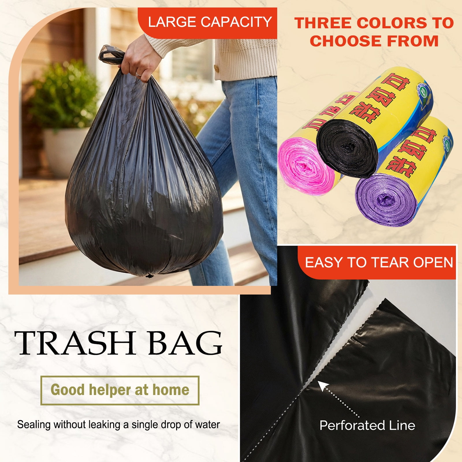 Large Black Trash Bags (Purple), Extra Strong & Tear Resistant Heavy-Duty Garbage Bags for Outdoor Use, Ideal for Lawn & Yard