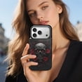 thumbnail image 2 of Wallet Case For Apple iPhone Air / 17 Pro / 17 Pro Max Series with Card Holder, PU Leather Kickstand Card Slots Screen Protector Included For iPhone 17 Series, Dark Skull Flower, 2 of 4