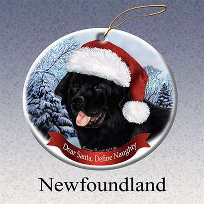 - Holiday Pet Gifts Newfoundland Santa Hat Dog Porcelain Christmas Tree Ornament