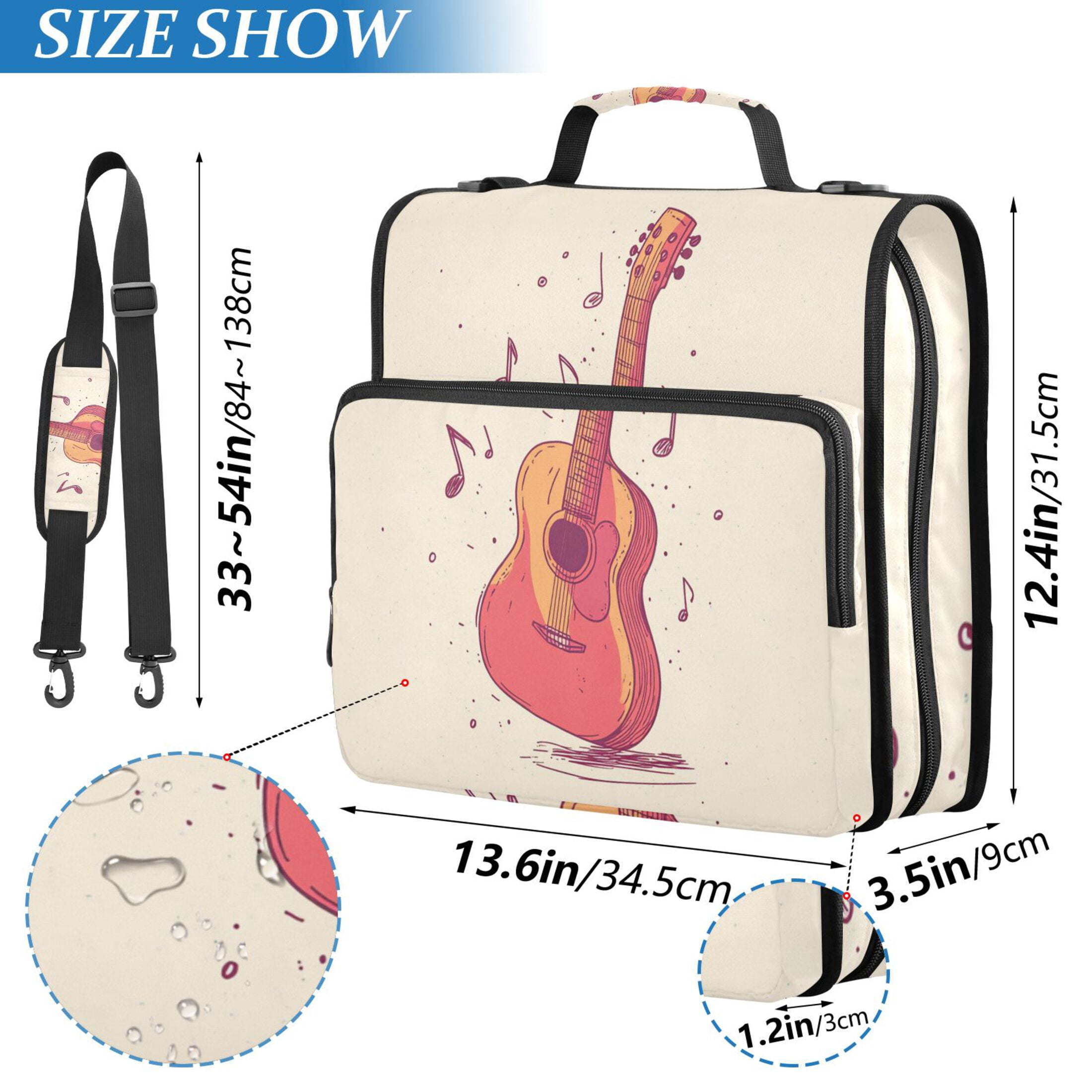 3 Ring Zipper Binder with Shoulder Strap Waterproof Trapper Keeper 2 Inch D-Ring 500 Sheets Capacity Guitar and Notes