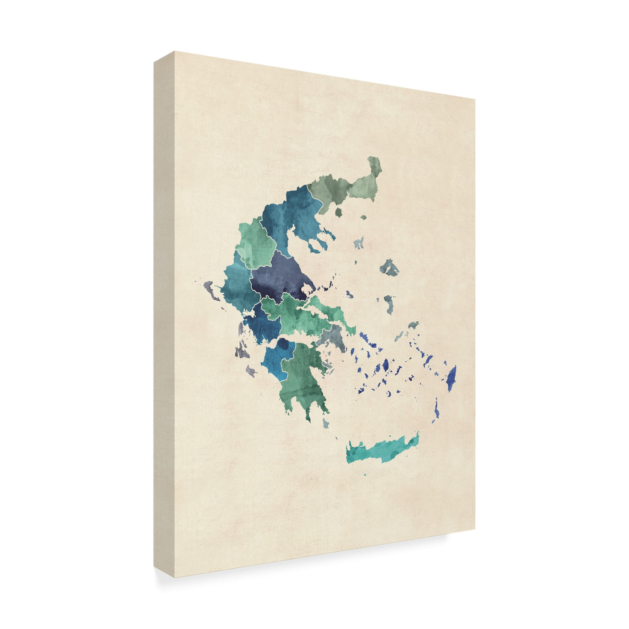 Trademark Fine Art 'Greece Watercolor Map Turquoise' Canvas Art by Michael Tompsett