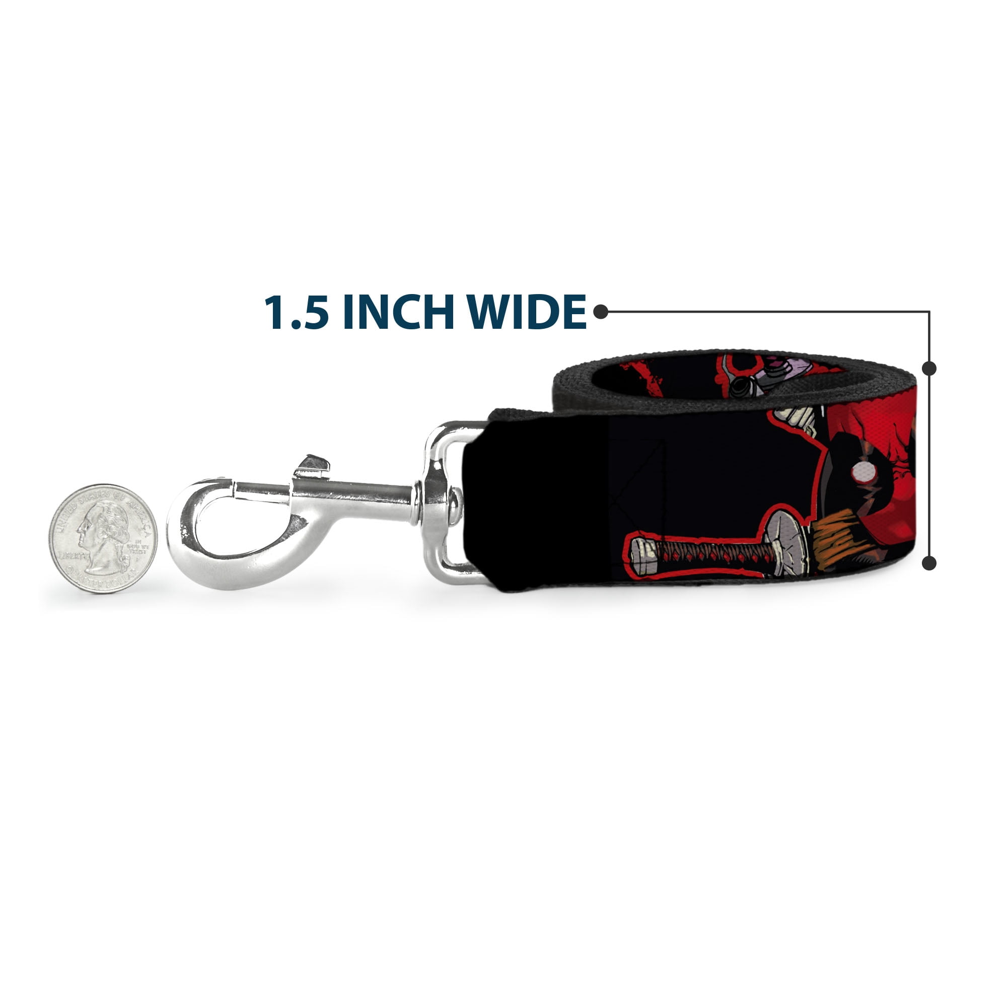 Marvel Comics Pet Leash, Dog Leash, Deadpool Action Poses Splatter Logo Black Red White, 6 Feet Long 1.0 Inch Wide