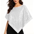 thumbnail image 4 of Fewfanhot Sequin Satin Trim Triangle Poncho Shawl, Sparkly Loose Cape Wrap for Women Evening Themed Party Wedding, 4 of 7