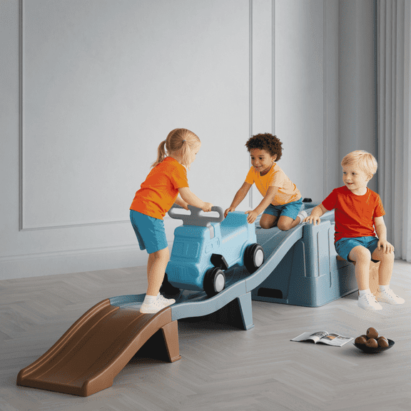 Up & Down Roller Coaster Kids Ride On Toy,Toddler Push Car with Assembled Race Track&Storage Base Box,Indoor Outdoor Fun Playset for Toddlers,Blue