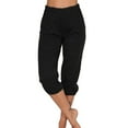thumbnail image 2 of Summer Pants for Women Solid Color Stretchy Capri Leggings Low Waist Pocketed Athletic Pants Womens Dress Tall Bend over Tall Formal Soccer Comfy Baggy Women Casual Comfy for Black M, 2 of 7