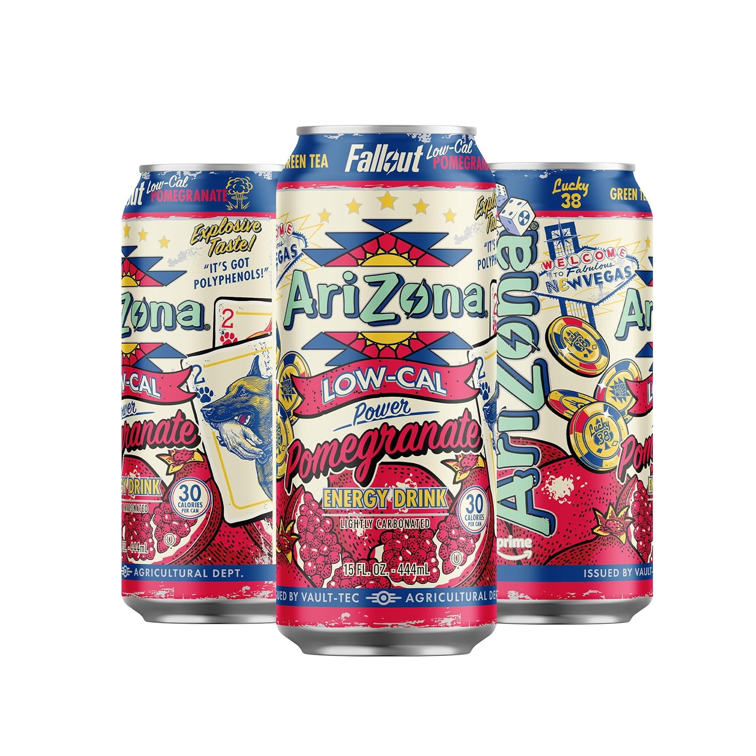 AriZona x Fallout Pomegranate Green Tea Energy Drink  Low Calorie, 15 fl oz, 24 Pack, 190mg Caffeine
