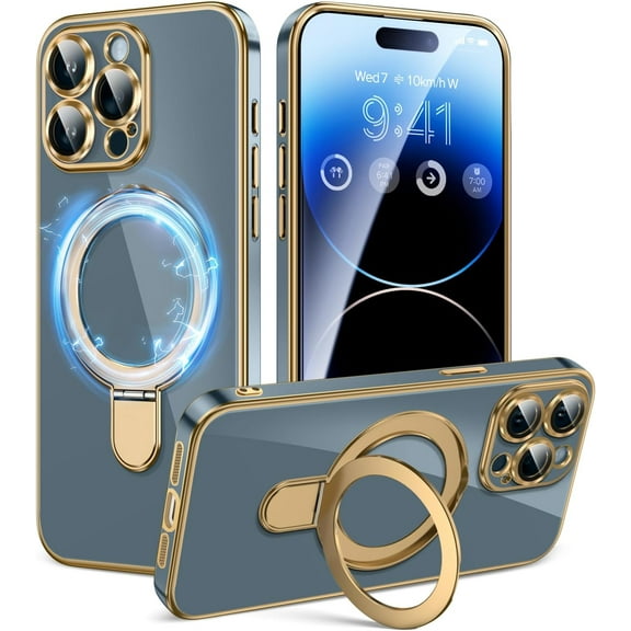 for Phone 14 Pro Max Case with Magnetic Ring Stand,[Compatible with Magnetic][Full Camera Protection] Shockproof Protective Non-Slip Sturdy Kickstand for Phone 14 ProMax Case 6.7'' Grey Green