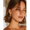 thumbnail image 5 of FindChic Hoop Earrings for Women Stainless Steel Rhombic Pattern Hoops 14K Gold Plated Hollow Tube Loop Earrings Birthday Mothers Day Jewelry Gifts Her Mom Wife Adults Ideas, 30mm, 5 of 8