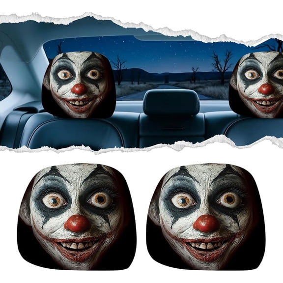 Wuqi 2PCS Ghosts Car Headrest Cover, Scary Face Printing Car Seat Headrest Protector, Washable Auto Head Rest Pillow Cover for SUV Sedan Van Truck, Universal Vehicle Interior Accessories(A)