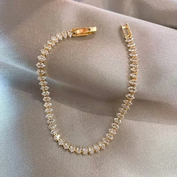 14k Yellow Gold Plated Tennis Bracelet Marquise Cut Simulated Diamonds 7'' Long