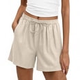 thumbnail image 5 of Linen Summer Shorts for Women with Pockets Side Textured Drawstring Elastic Waist Lounge Beach Boho Shorts (2XL, Beige), 5 of 6