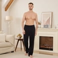 thumbnail image 2 of U2SKIIN Mens Fleece Pajama Pants, Soft Plush Lounge Bottoms with Pockets and Button Fly Warm Cozy Sleep PJ Pants(BLACK, S), 2 of 5