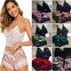 thumbnail image 2 of Pijama Sexy de seda con tirantes para mujer, ropa de dormir de dos piezas, pantalones cortos, Conjunto de pijama de encaje, camisón Sexy, ropa de casa informal de verano, 2 of 4