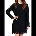 thumbnail image 2 of Vestido Tipo Suéter de Punto con Cuello Redondo de Color Liso para Mujer, Minivestido Retro. Negro M, 2 of 10