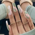 thumbnail image 6 of Valentine's French Tip Press on Nails,Green Long Coffin Fake Nails with Water Ripple Designs,Acrylic False Nails Artificial Glossy Full Cover Glue on Nails for Women Nails 24 Pcs Easy Apply, 6 of 9
