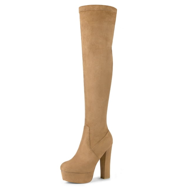 Unique Bargains Bottes Cuissardes à Plateforme à Talon Bloc pour Femmes