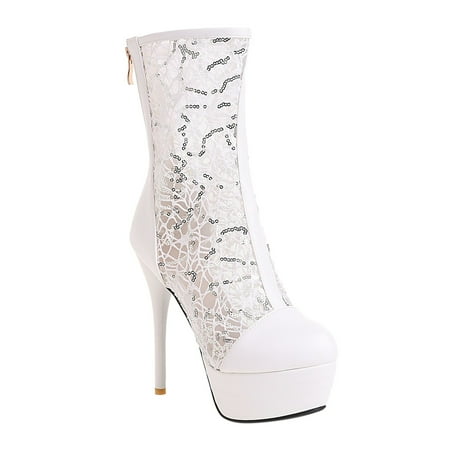 

QYZEU Over The Knee Leather Boots for Women Dress Shoes for Women High Heels 2022 New Spring And Autumn Season Mesh Lace Hollow Platform Super High Heel Women S Short Boots High Heels Shoes