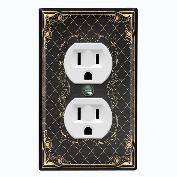 Metal Light Switch Plate Cover Black Yellow French Victorian Frame Damask FRA002
