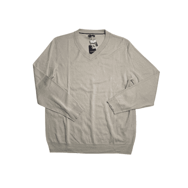 Alfani Men's Long Sleeve V Neck Merino Sweater Brown Rice Large