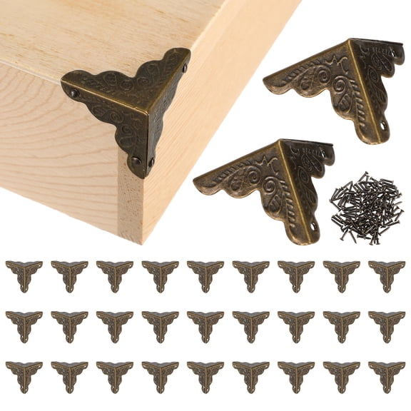 OULII 30-Pack Dark Brown Vintage Metal Stair Corner Protectors for Furniture, Home Improvement and Dust Prevention
