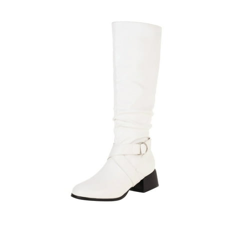 

TALKVE High Boots Winter Autumn And Winter Women Boots Western Jeans Boots Thick Heel Round Head Belt Buckle High Leg Boots Warm Cotton Shoes Long Boots