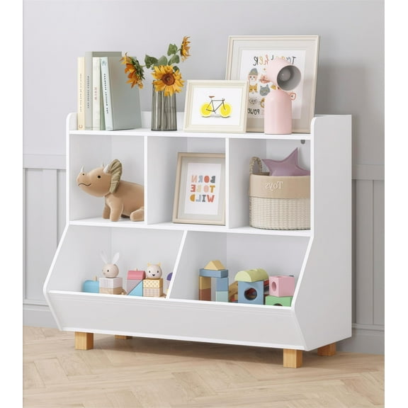 STAROUS 5-Cube Kids Bookshelf and Toy Organizer with Legs, White
