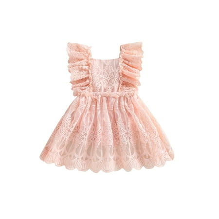 

TFFR Baby Girl Lace Romper Infant Ruffle Sleeve Backless Solid Color Romper Dress
