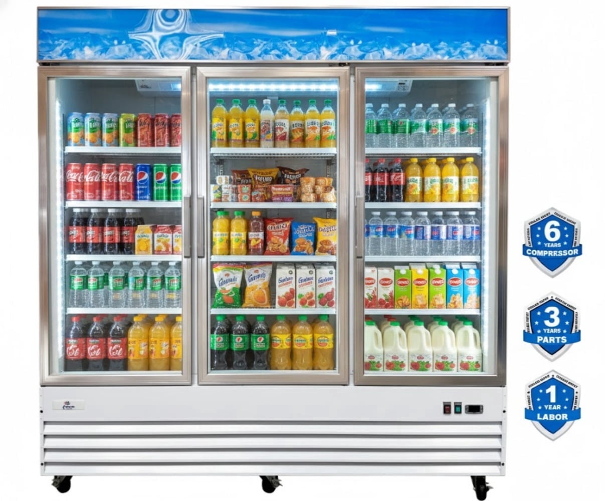 Cooler Depot 53 Cu. Ft. 78.3 Inches 3 Glass Door Commercial Beverage Display Refrigerator