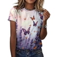 thumbnail image 3 of Lavender T-Shirt O Neck Retro Print Big Size T-Shirts Short Sleeve Tees Womens Pretty Design, 3 of 5
