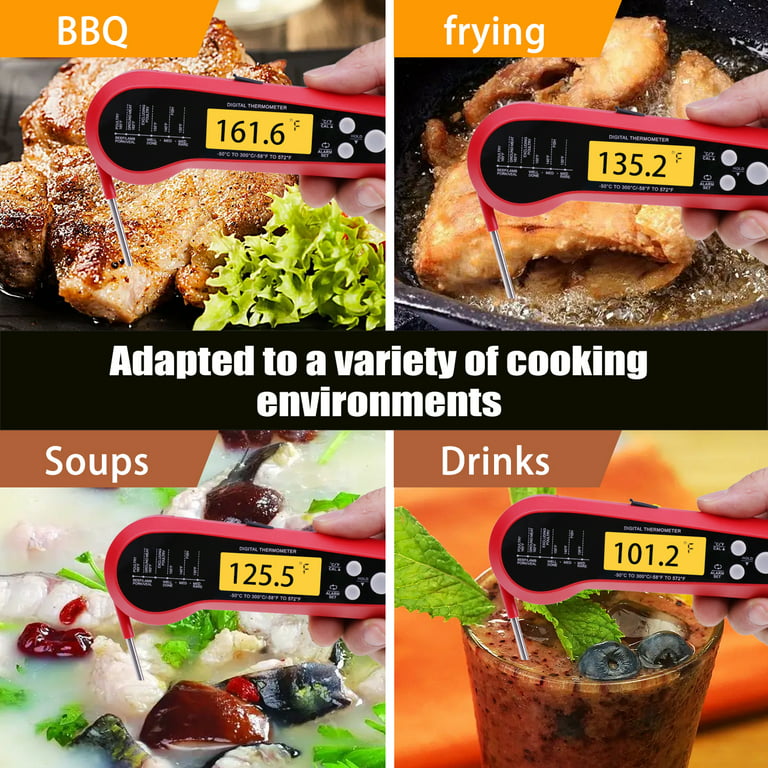 Waterproof Instant Read Digital Meat Thermometer for Cooking and Grilling,  Food Thermometer with Backlight, Magnet, Calibration, and Foldable Probe