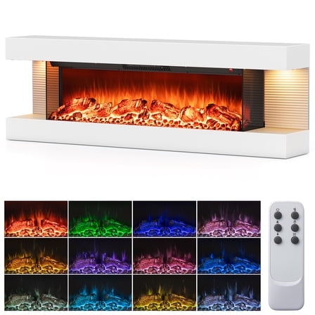 Giantex Wall-Mounted Electric Fireplace Mantel, 18" Fireplace & 32" Floating Mantel w/Overheat Protection & 8H Timer