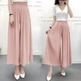 thumbnail image 2 of Lorytime Dress Pants Women Plus Size Elastic Waist Wide Leg Ankle Length Pants Chiffon Trousers Casual Clothes Pink Free Size, 2 of 6