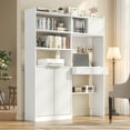 thumbnail image 2 of Home Office Desk with Hutch, Multifunctional Computer Desk with Bookcase, Wooden Executive Desk with Power Outlets, Drawers, 6 S-hooks, Writing Study Desk for Living Room, White, 2 of 10
