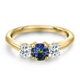 thumbnail image 3 of Gem Stone King 10K Yellow Gold Blue Mystic Topaz and White Topaz Engagement Ring for Women | 1.16 Cttw | Round 5MM | Gemstone November Birthstone | Size 5, 3 of 6