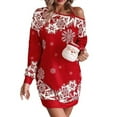 thumbnail image 6 of Women's Christmas Off-the-shoulder Long-sleeved Snowflake Print Mini Christmas Festive Dress, 6 of 9