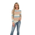 thumbnail image 6 of WIHOLL Womens Striped Long Sleeve Shirts Spring Outfits 2026 Striped Tops Fashion Clothing Crewneck Tee Blouses Green and Orange, 6 of 8