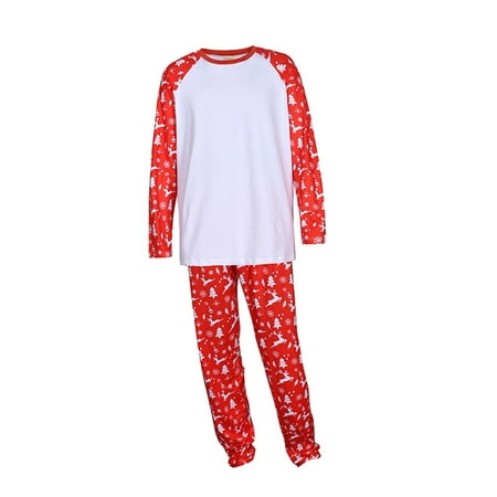 

NEGJ Xmas Men Dad Christmas Pajamas Long Sleeve Cute Cartoon Patchwork Blouse Tops Pajamas PJ s Print P