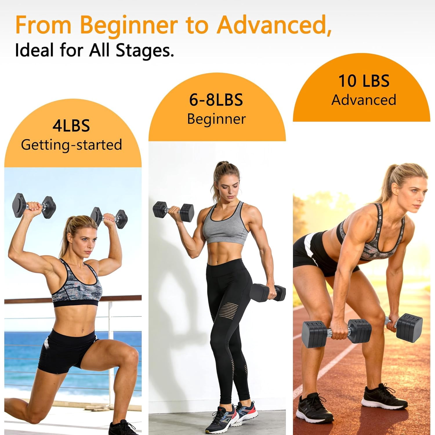 20LBS Adjustable Dumbbell Set, 4 in 1 Free Weights Dumbbells Set for,4lb 6lb 8lb 10lb, with Metal Non Slip Handle，Quick Change，Home Gym Strength Training Equipment for Men and Women