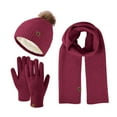 thumbnail image 3 of Glisme Wool Knitted Warm Gloves Hat Scarf 3 Piece Winter Windproof Plus Velvet Knitted Hat 3 Piece Set For Cold Weather Wine, 3 of 4
