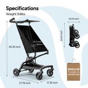 Mompush Jeto Lightweight Travel Stroller, Ultra-Compact One-Hand Fold, for Ages 6–36 Months, Black, 10.1LB, Unisex